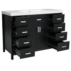 English Elm Christopher Knight Home® - 48" Bathroom Vanity with Sink Combo | 2 Doors 8 Soft-Close Drawers, Resin Top, Pine Legs Black N759S337621B