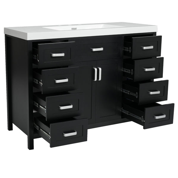 English Elm Christopher Knight Home® - 48" Bathroom Vanity with Sink Combo | 2 Doors 8 Soft-Close Drawers, Resin Top, Pine Legs Black N759S337621B
