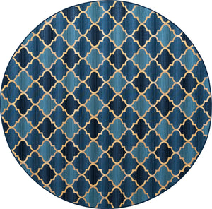 Unique Loom Outdoor Trellis Eden Trellis Machine Made Plaid Rug Blue, Beige/Navy Blue 8' 0" x 8' 0"