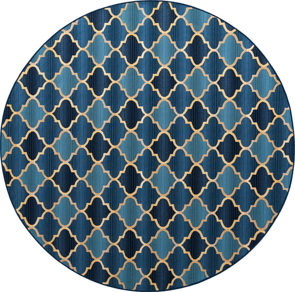 Unique Loom Outdoor Trellis Eden Trellis Machine Made Plaid Rug Blue, Beige/Navy Blue 8' 0" x 8' 0"