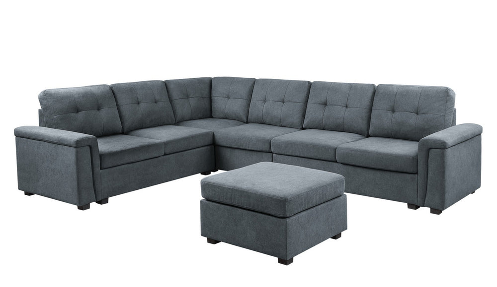 English Elm Isadora Modular 7 Seat Woven Gray Sectional with Tufted Cushions and Included Ottoman B2749S00054