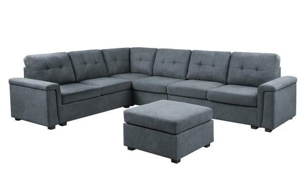 English Elm Isadora Modular 7 Seat Woven Gray Sectional with Tufted Cushions and Included Ottoman B2749S00054