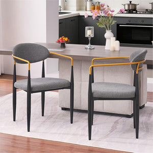 English Elm Modern Upholstered Dining Chairs Set of 2 Beige Fabric Gold Arm Black Frame W5501P462422