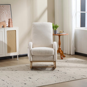 English Elm Modern Upholstered Glider Rocker with Teddy Fabric High Back and Rubberwood Base White W3723P409074