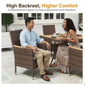 English Elm 1-piece Square Acacia Wood Top Hand-woven Pe Rattan Outdoor Patio Dining Table Brown B082P455162