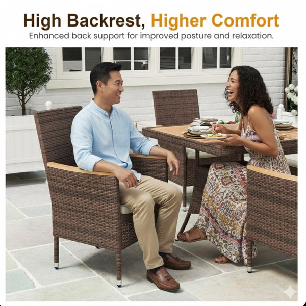 English Elm 1-piece Square Acacia Wood Top Hand-woven Pe Rattan Outdoor Patio Dining Table Brown B082P455162