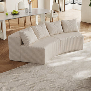 English Elm Corduroy Curved Sectional Sofa with Four Pillows — Modular Semi-Circular Plush Cloud Seating Comfort Beige W834P232284