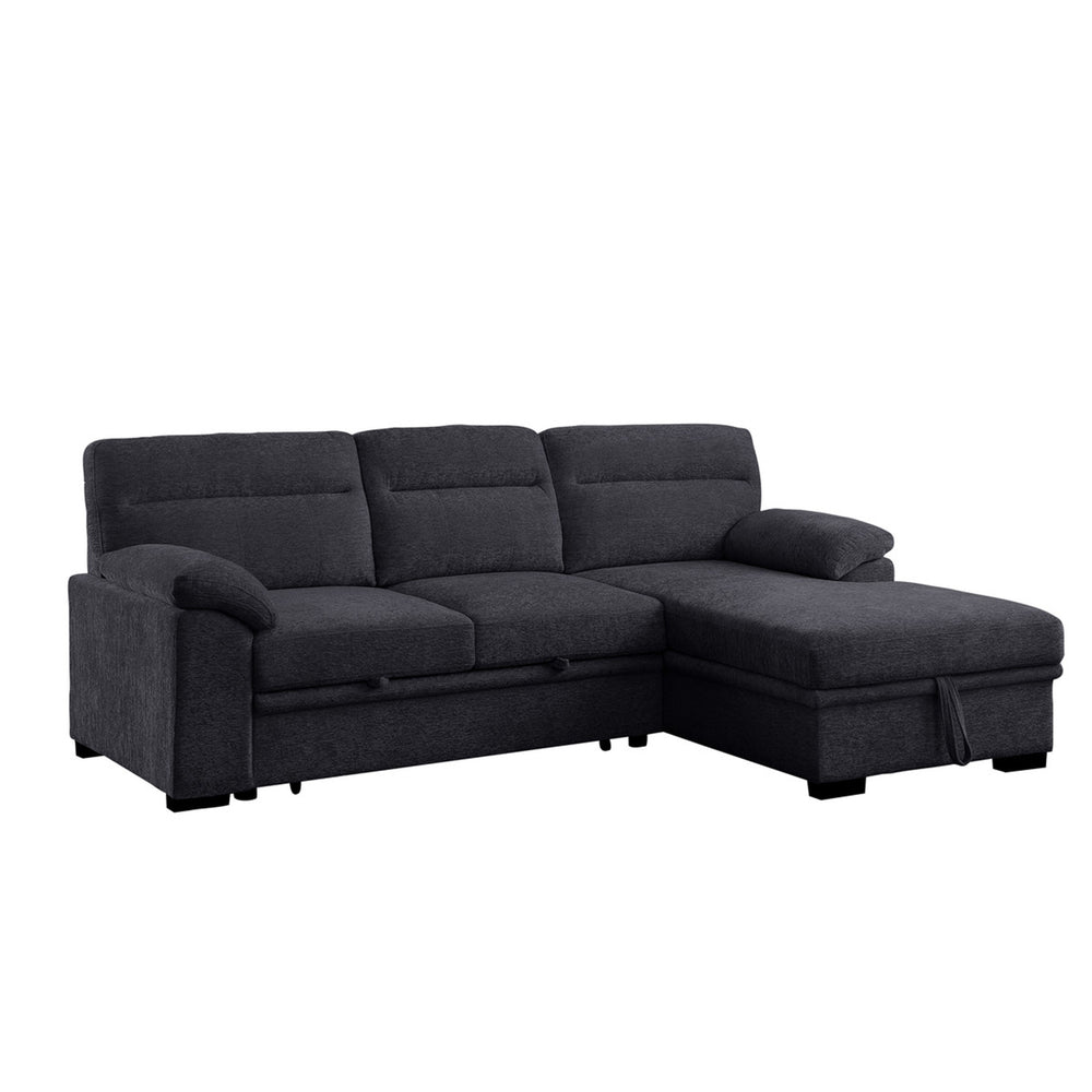 English Elm Chenille Reversible Sectional Sofa with Ottoman — Plush Tufted Chenille, Eucalyptus Frame Comfort Retreat Dark Gray B016S00043