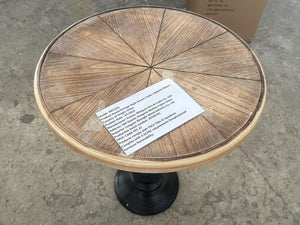 English Elm Wooden Vintage Round Side Table with Black Pedestal Base and Radial Woodwork, Elegant Accent Piece W808P232205