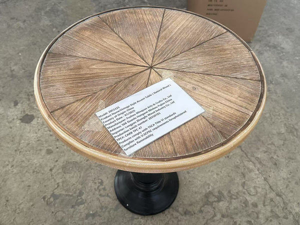 English Elm Wooden Vintage Round Side Table with Black Pedestal Base and Radial Woodwork, Elegant Accent Piece W808P232205