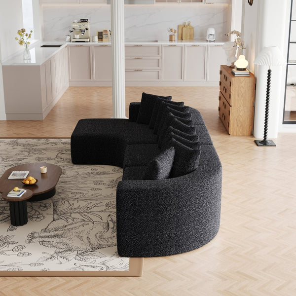 English Elm 131.1-inch Chenille Cloud Curved Sectional with Chaise Memory Foam Cushions 10 Pillows W3505S00012