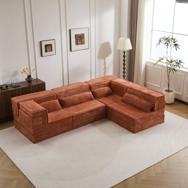 English Elm Compression Mahjong Sofa: Cozy Modular Floor Bed With Memory Foam & 4 Pillows, No Assembly, Orange W3723S00030