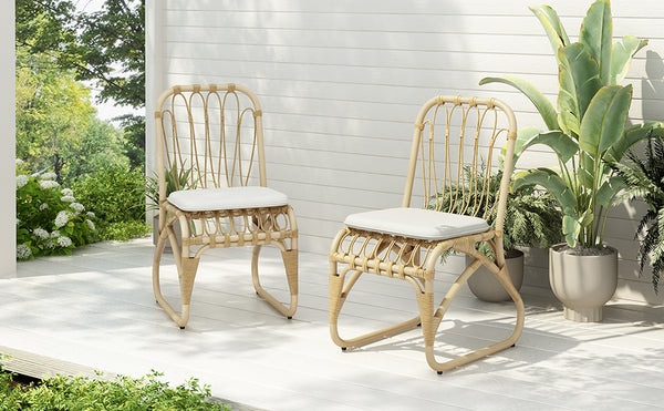 English Elm Christopher Knight Home® - Outdoor Hand-Woven PE Rattan Patio Dining Chairs Set of 2 with Iron Frame 400lb Capacity, No Assembly Required Natural,Yellow N762P236169N