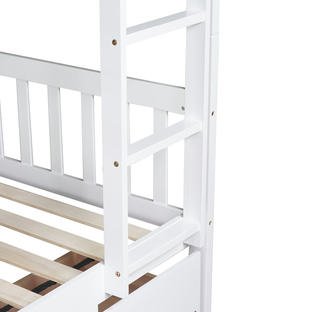 English Elm Full Full Over Full Bunk Bed In White - Durable Rubberwood With 2 Drawers, Converts To 2 Beds, Safe Design W504S00195