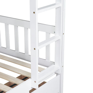 English Elm Full Full Over Full Bunk Bed In White - Durable Rubberwood With 2 Drawers, Converts To 2 Beds, Safe Design W504S00195