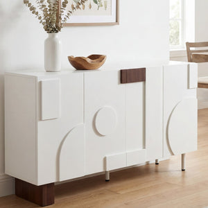 English Elm Modern White Walnut Sideboard with Geometric Doors Adjustable Shelves Dining Storage N779P373192W_N779P373193W
