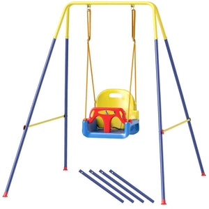 English Elm Folding A-frame Kids Swing Set with 3-in-1 Seat Powder-coated Steel Backyard Play T3971P481650