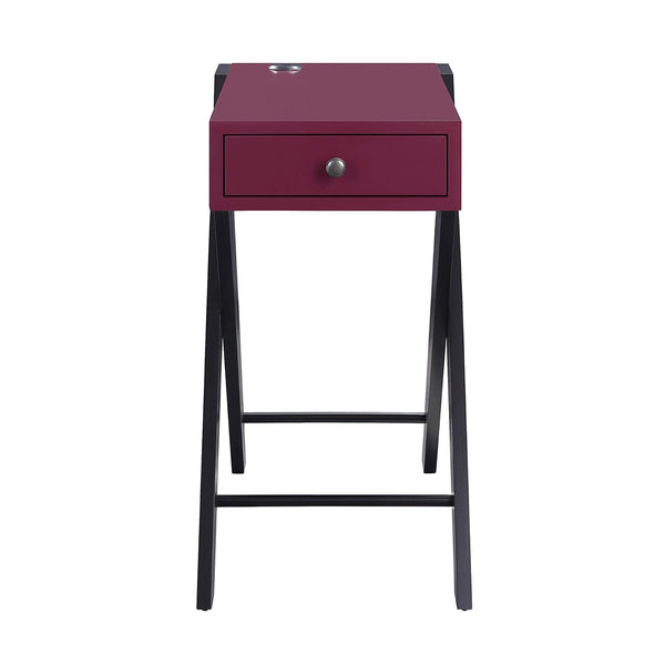 English Elm Accent table with USB power dock, wood top and X-frame legs, pullout drawer for tidy storage and display pieces Black+Burgundy B016P311140
