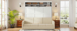 English Elm Queen Murphy Wall Bed with Linen Sofa for Studio and Small Space Living White LP000892AAK