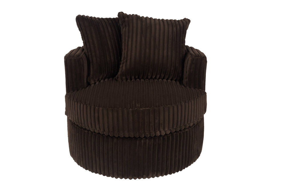 English Elm Comfortable Plush Fur-Like Corduroy Swivel Chair with Rounded Base, Removable Cushion & Pillows for Living Room Comfort Chocolate 34 L x 28 W x 35 H B011P369867