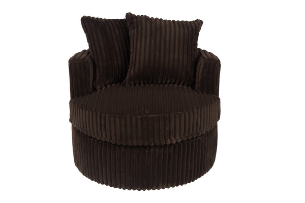 English Elm Comfortable Plush Fur-Like Corduroy Swivel Chair with Rounded Base, Removable Cushion & Pillows for Living Room Comfort Chocolate 34 L x 28 W x 35 H B011P369867
