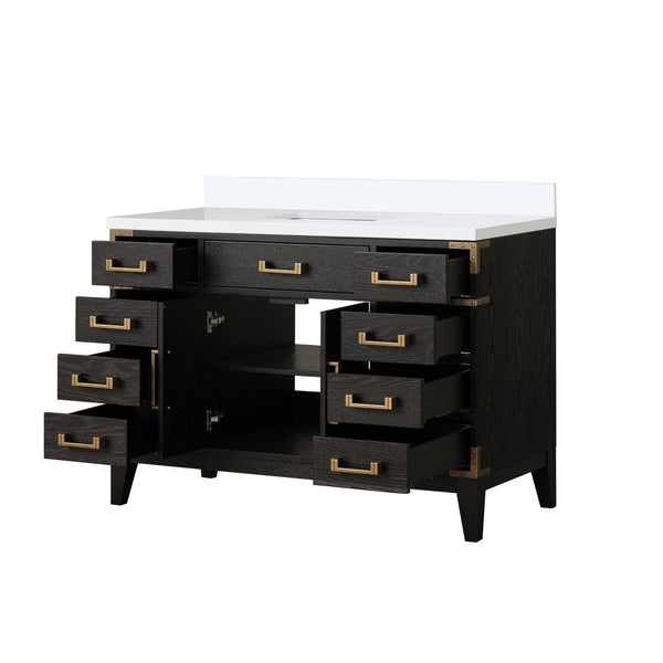 English Elm Black Oak Single Bath Vanity 48” W With Cultured Marble Top - Elegant Storage & Modern Design B2731P260923
