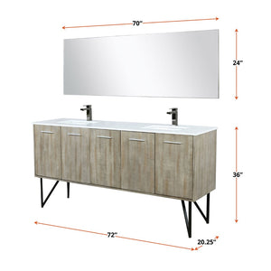 English Elm Rustic Acacia Double Bath Vanity With White Quartz Top, Gun Metal Faucet & 70" Mirror For Elegance B2731S01673-GIGA
