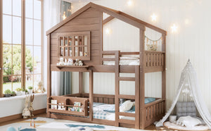 English Elm Full Bunk Bed with Trundle Bookshelf Storage Pine Frame Car Design for Kids W1580S00521