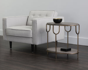 Sunpan Arya Oval Side Table - Antique Brass Iron Frame with Unique Concrete Top for Indoor & Outdoor Use