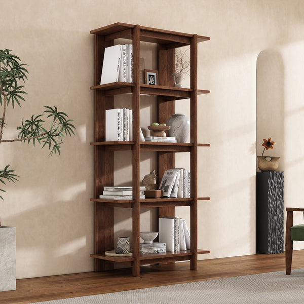 English Elm Christopher Knight Home® - 4-Tier Acacia Wood Bookcase with Anti-Tip Kit, Heavy-Duty Open Shelves Holds 120 lbs Each, Sleek Storage Solution Walnut N758P294084W
