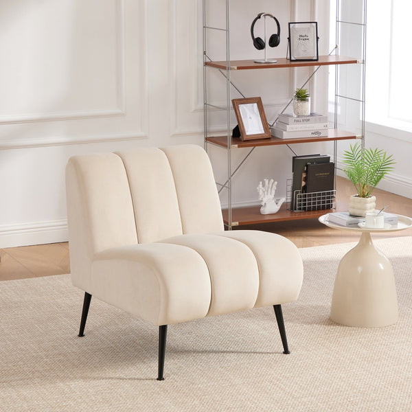 English Elm 24.4" Wide Modern Armless Velvet Accent Chair With Black Metal Legs For Stylish Home & Office Decor W3098P308777