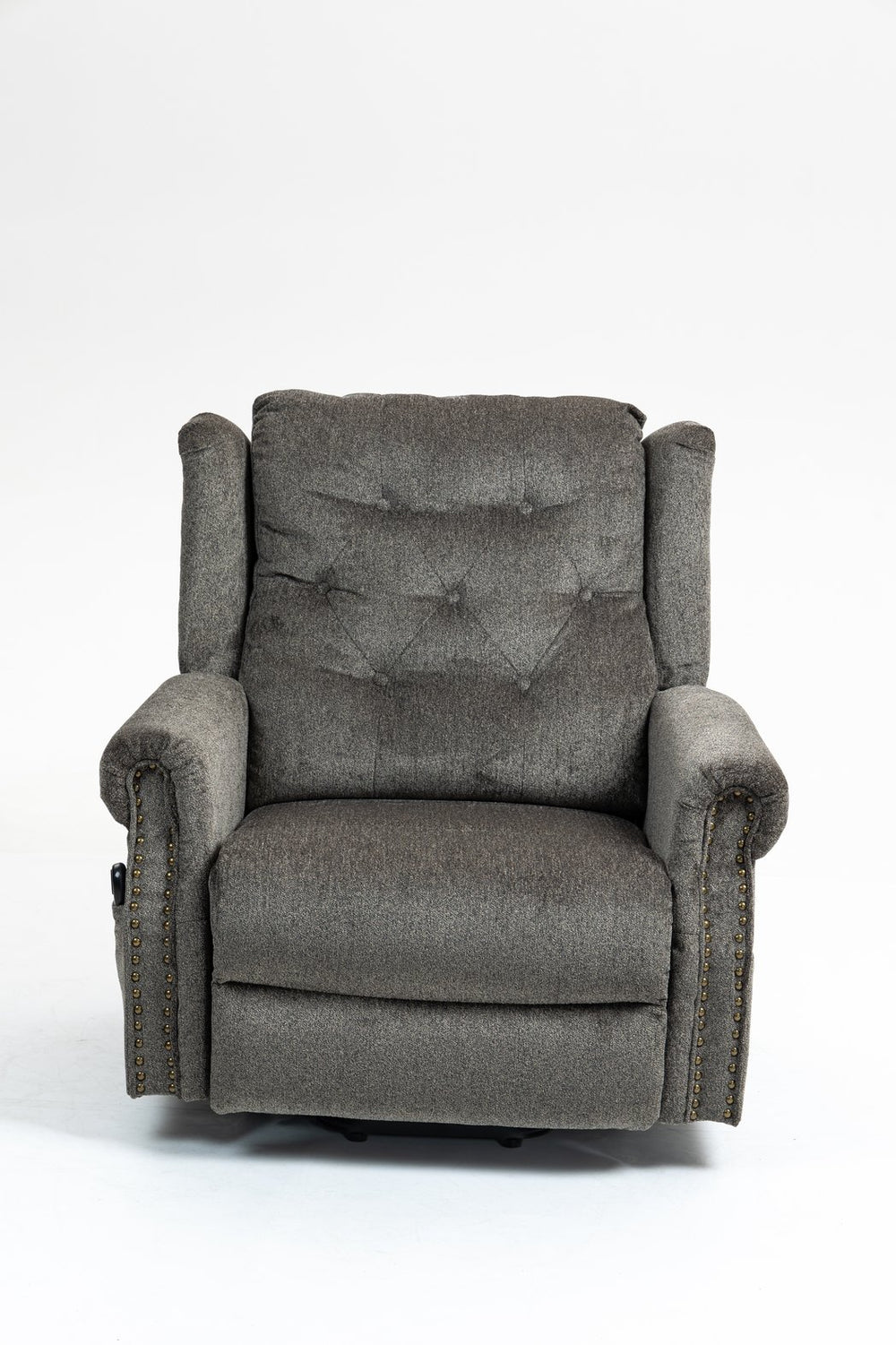 English Elm Power Lift Recliner modern velvet lift chair with remote, tufted wingback, ergonomic support, 350 lb capacity Grey W547S00074