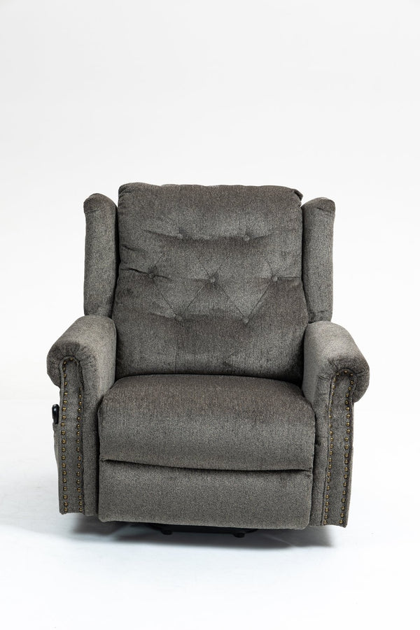 English Elm Power Lift Recliner modern velvet lift chair with remote, tufted wingback, ergonomic support, 350 lb capacity Grey W547S00074