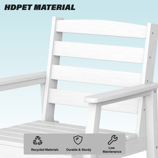 English Elm 7-piece Outdoor Dining Set with Spacious 75" HDPE Table, Aluminum Legs and Waterproof Chairs, Durable White T3898S00002