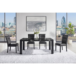 English Elm Black Faux Marble Dining Set with 4 Charcoal Padded Chairs, Solid Wood Frame, Sturdy Block Legs B201S00384
