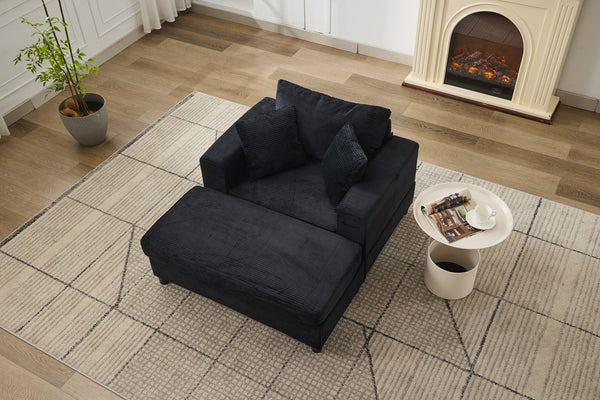 English Elm Chaise Lounge Chair With Removable Ottoman - Modern Upholstered Sofa Bed For Living Room & Bedroom Comfort W1170P353044