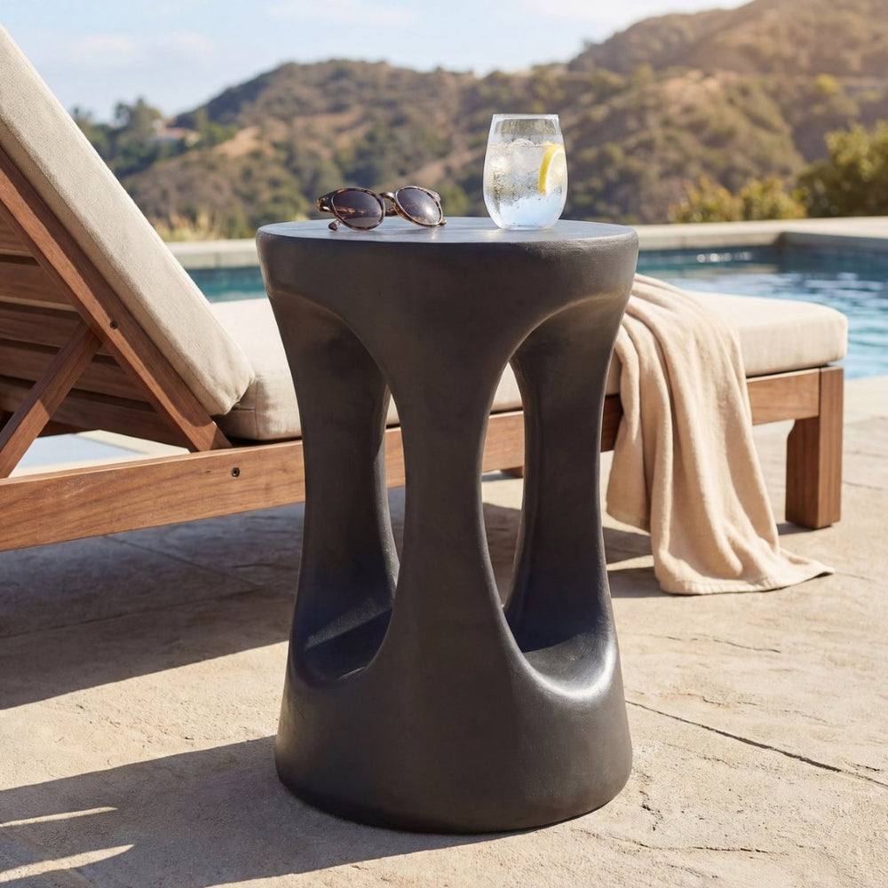 English Elm 14 Inch Handcrafted Mgo Cylinder Side Table Matte Black for Indoor Outdoor Spaces N772P390735B