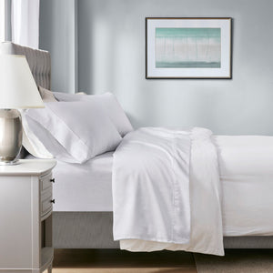 English Elm 4-piece King Sateen Cotton Blend Sheet Set with Cooling Moisture Wicking Peached Finish White B035P437431