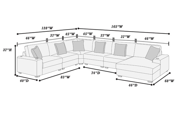 English Elm Contemporary Six Piece Modular Sectional in Plush Jumbo Corduroy with Usb Charging B011S02233