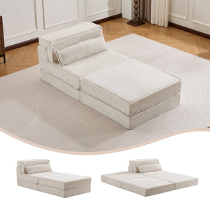 English Elm Compression Mahjong Sofa - Convertible, No Assembly Floor Bed With Memory Foam & Ottoman, White W3723S00043