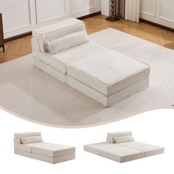 English Elm Compression Mahjong Sofa - Convertible, No Assembly Floor Bed With Memory Foam & Ottoman, White W3723S00043