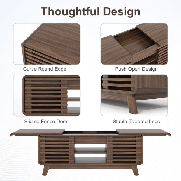 English Elm Coffee Table with Led Lighting Bluetooth Speaker Wireless Charging and Faux Marble Top T3773P419702