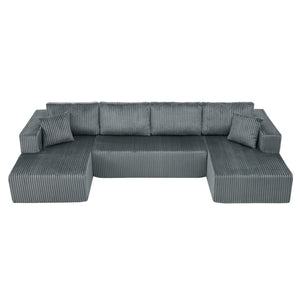 English Elm 132" U-shaped Modular Corduroy Sectional with Deep Foam Cushions for Living Room Dark Grey W5802S00003