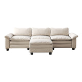 English Elm Living Room Furniture Luxury Sectional Sofa Couch With Ottoman Soft Velvet Upholstered Sofa Beige