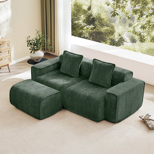 English Elm Streamlined Velvet Modular L-shape Sectional Sofa with Cloud Foam and French Piping Green W3041S00364