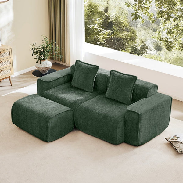 English Elm Streamlined Velvet Modular L-shape Sectional Sofa with Cloud Foam and French Piping Green W3041S00364