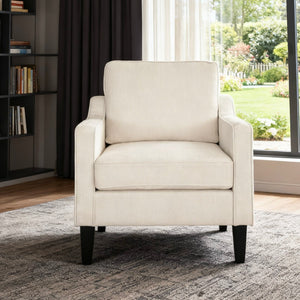 English Elm Living Room Linen Accent Chair Mid Century Modern with Tapered Wood Legs Compact Seat W5052P411381