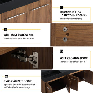 English Elm 60 Inch Wall-Mounted Bathroom Vanity With Double Black Resin Sink For Modern Elegance & Functionality W999S00251