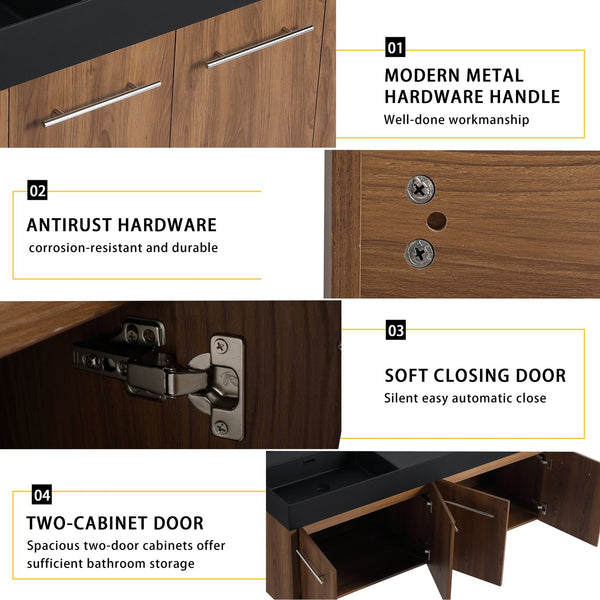 English Elm 60 Inch Wall-Mounted Bathroom Vanity With Double Black Resin Sink For Modern Elegance & Functionality W999S00251