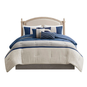 JLA Home Madison Park - 7 Palisades Faux Suede Comforter Set with Hypoallergenic Fill, Tonal Color Block & Embroidered Pillows 104 L x 92 W x 1.5H MP10-1318
